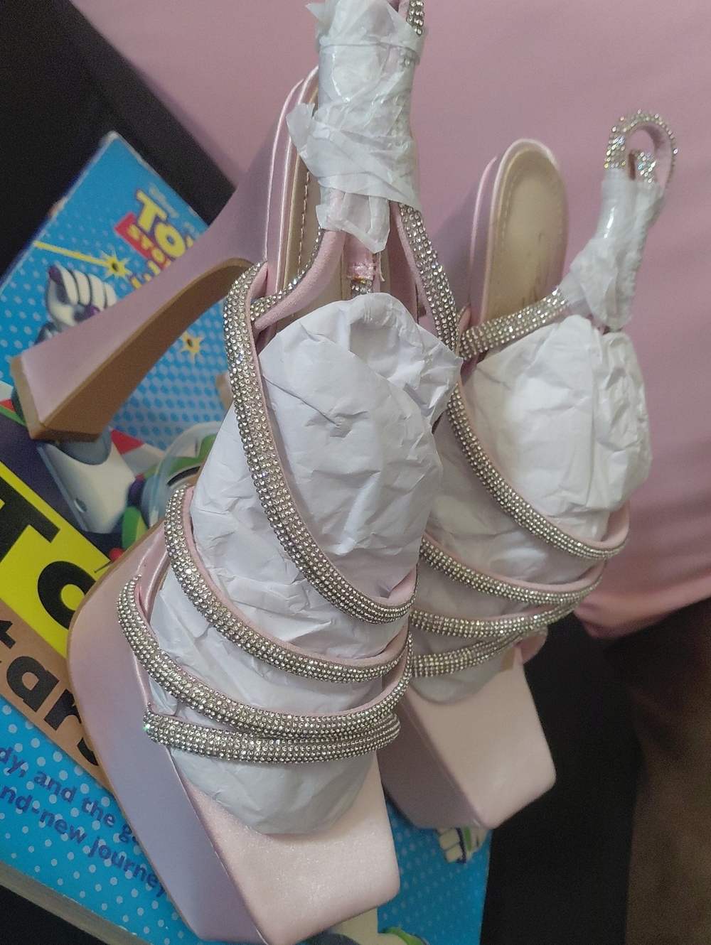 Elegant Pink Crystal-Strap Women’s Heeled Sandals